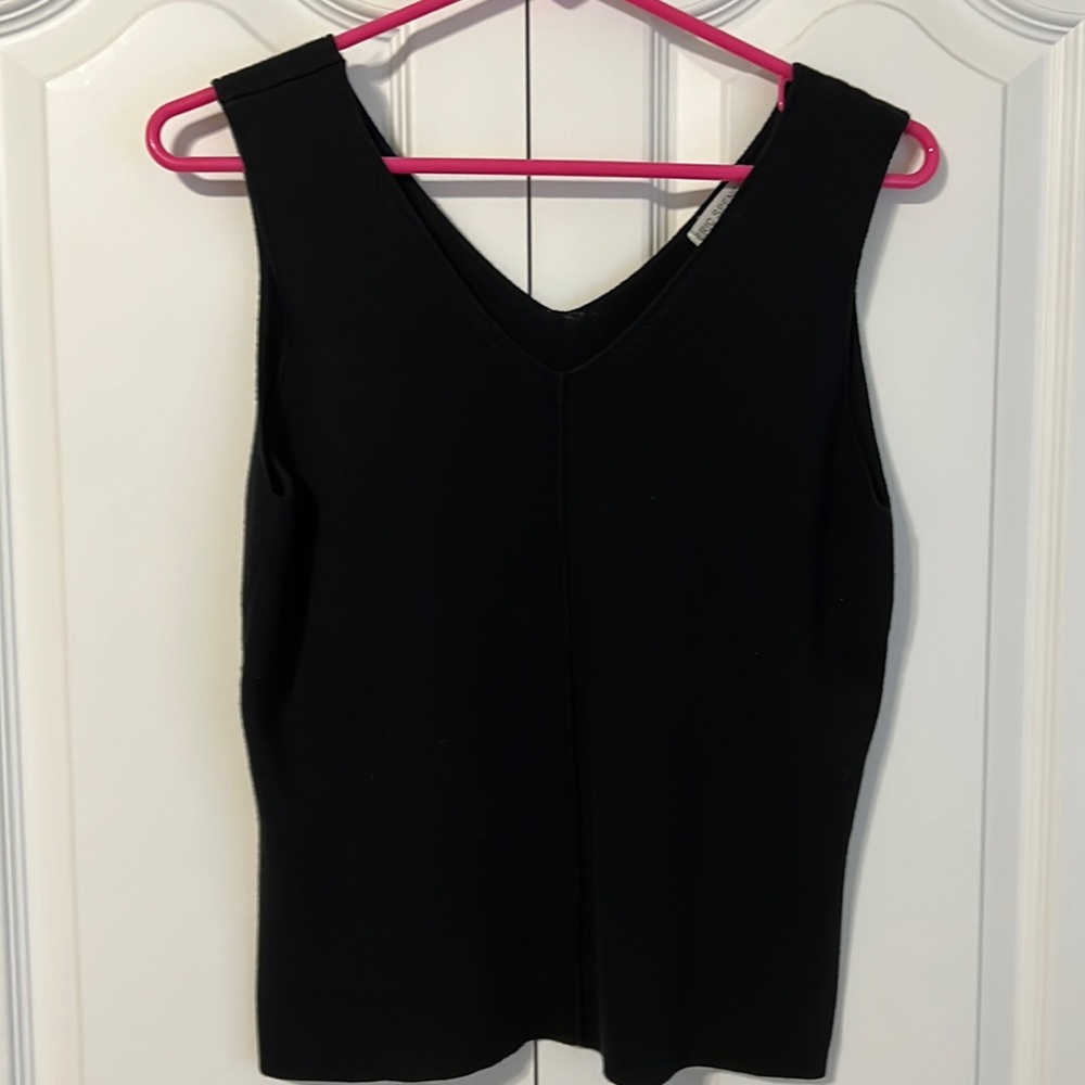 Eric Spencer Double V-Neck Sleeveless Black Knit Tank Top